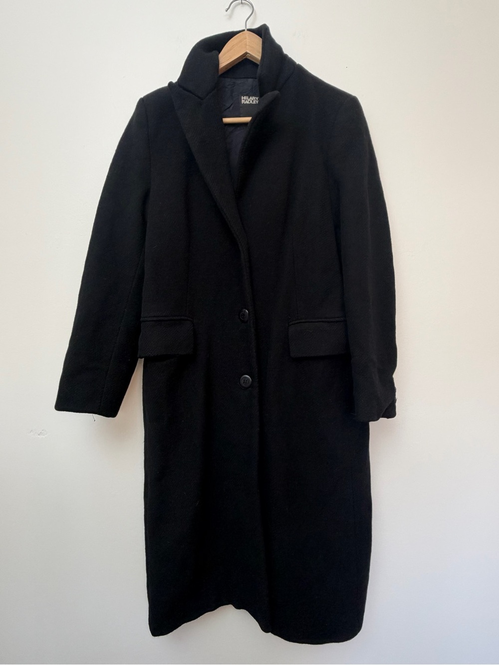 Nordstrom Hilary Radley Black Wool Blend Long Coat Size 8 Classic Minimalist - Picture 2 of 11